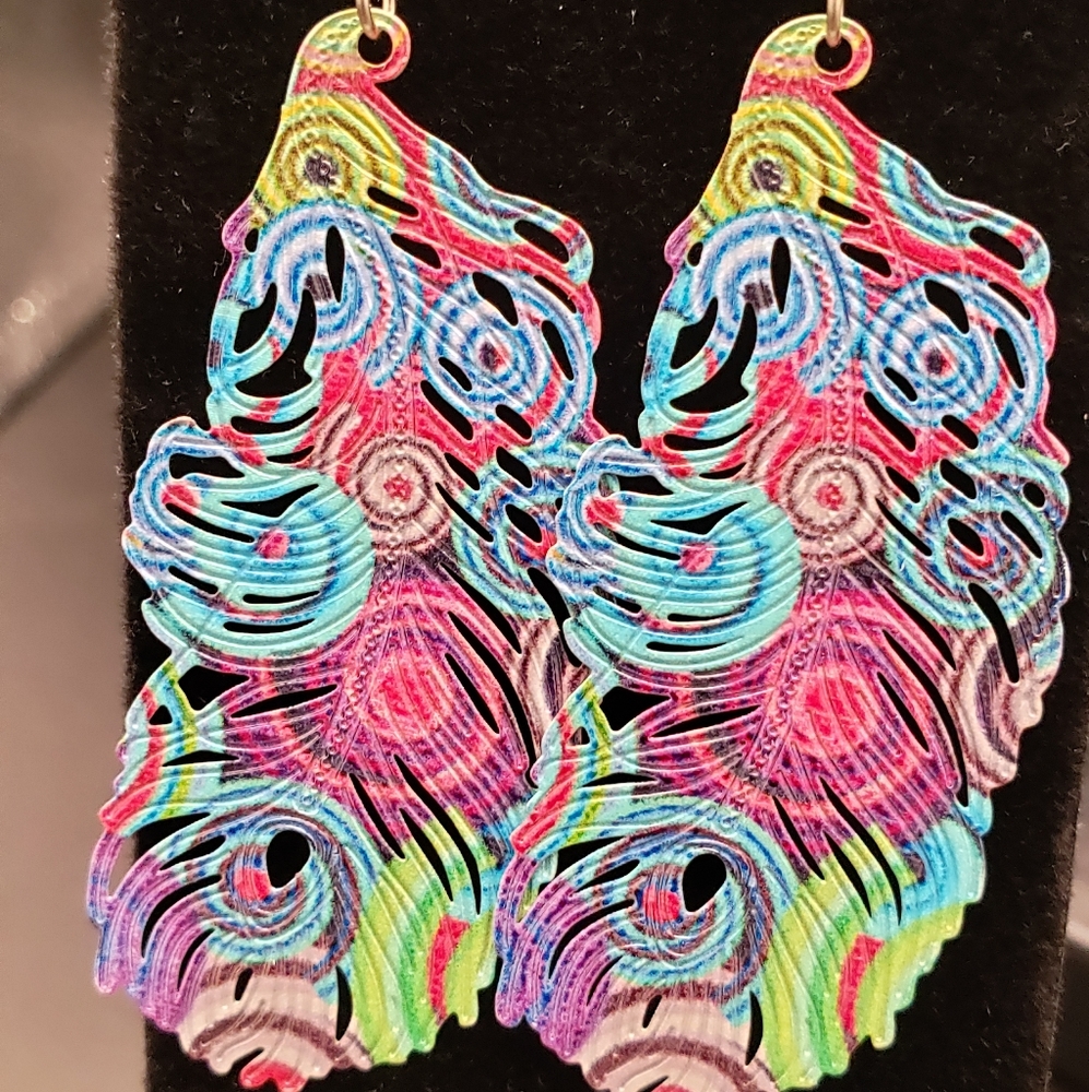 Laser Cut Multi Colored Feather Earrings